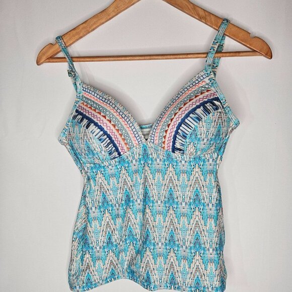 La BLANCA Multi Milano Embroidered Pink, Blue Tankini Swim Top, US 4 - Picture 2 of 10